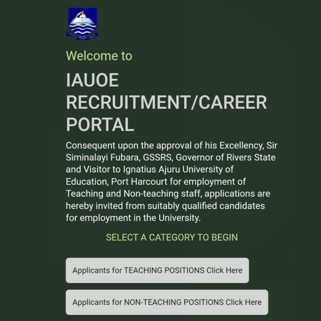 Ignatius Ajuru University of Education Recruitment, IAUE Recruitment