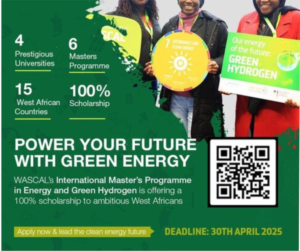 Apply for WASCAL’s International Master’s in Energy & Green Hydrogen for young West Africans (Fully Funded)