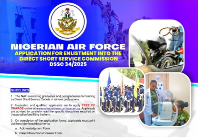 Nigerian Airforce (NAF) DSSC 34 Recruitment 2025